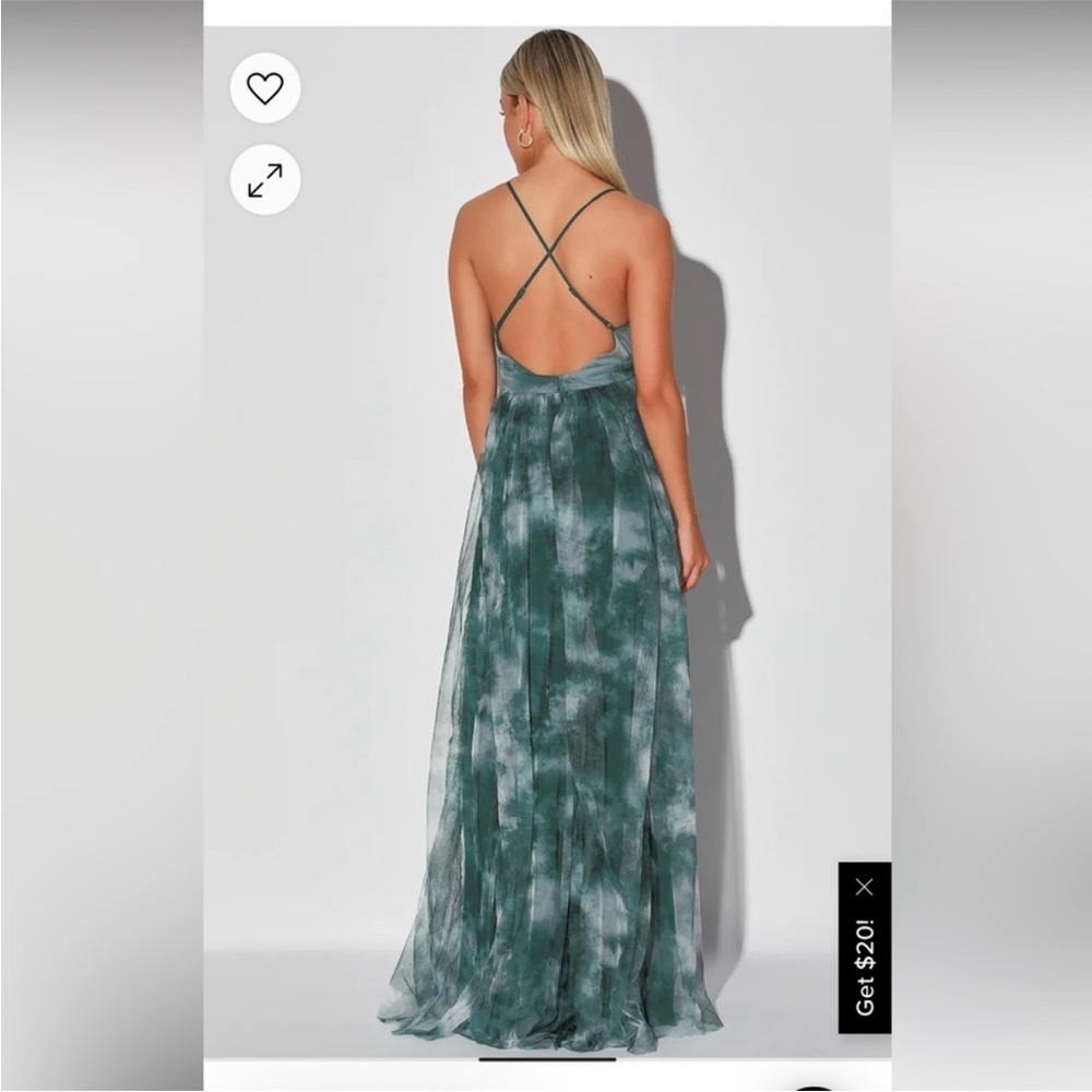 NWT Lulus Elegant Moments tye dye Tulle mesh open slit maxi dress Size M - Picture 3 of 10